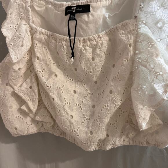 7 for all mankind white eyelet cropped tank top size xl - Picture 3 of 7